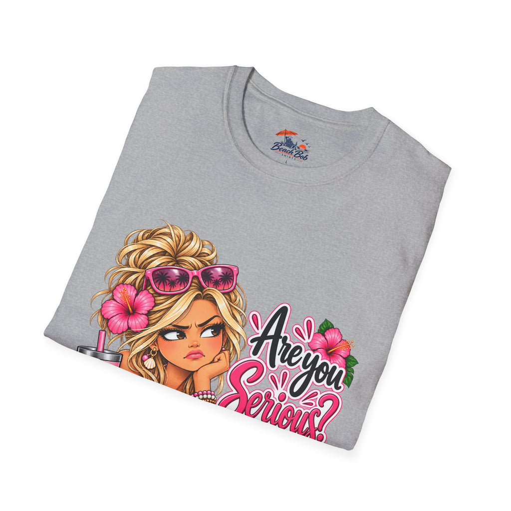 Are You Serious? Girly Graphic T-Shirt – Cute Blonde Cartoon Beach Girl Tee