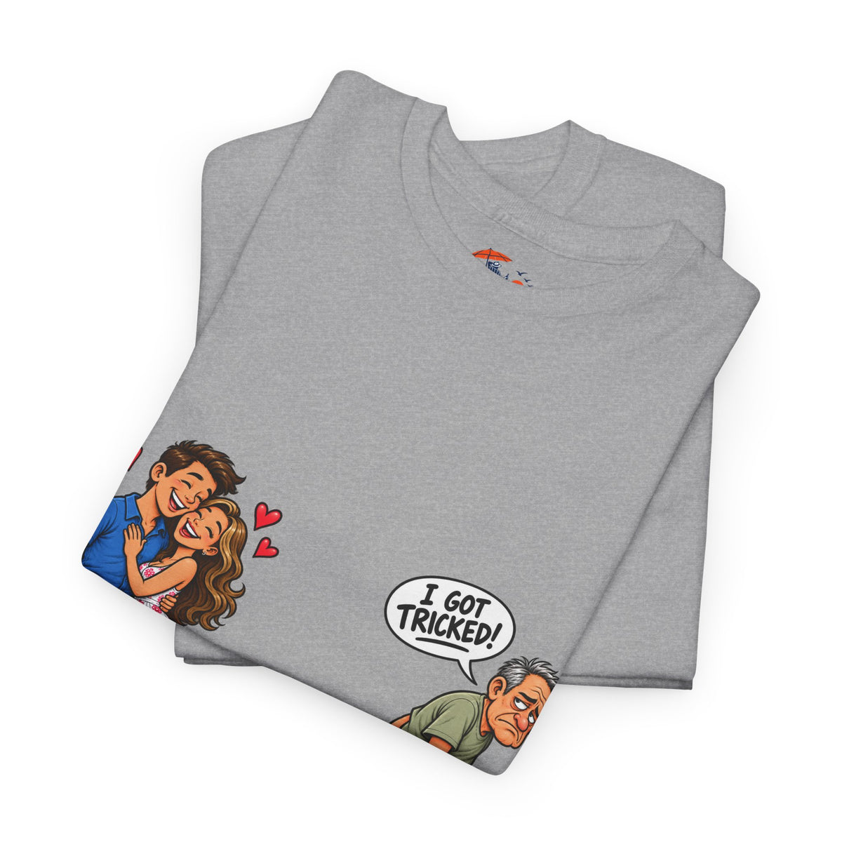 T-Shirt — 'I Got Tricked?' Funny Couple Cartoon Graphic Tee