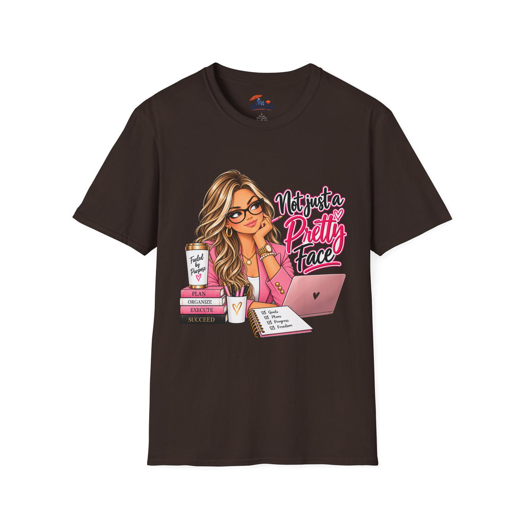 Not Just a Pretty Face T-Shirt — Cute Girly Desk Graphic Tee for Students & Creatives