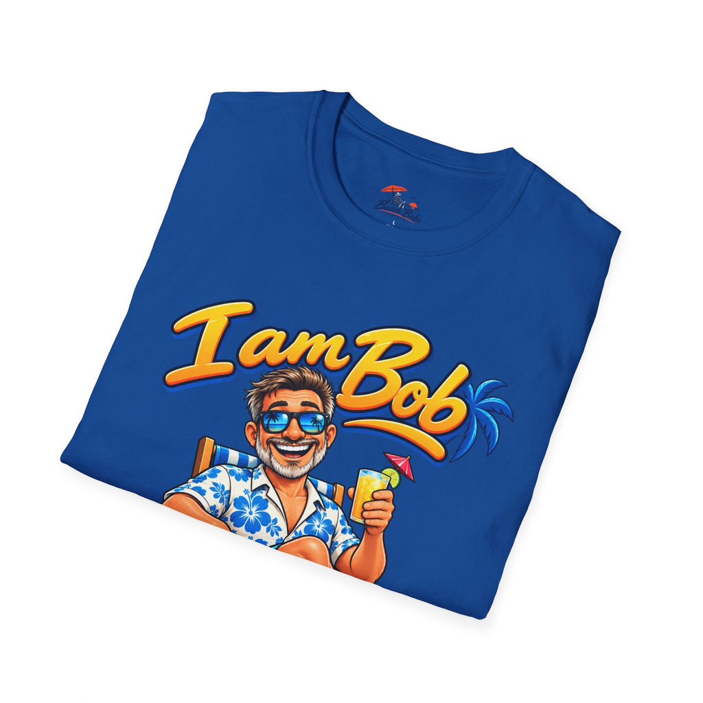 I Am Bob T-Shirt — Retro Tropical Vacation Tee with Beach Chair & Palm Trees