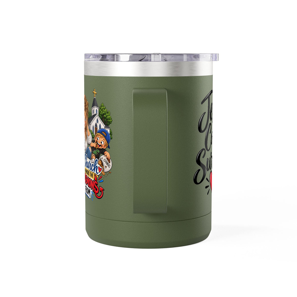 Coffee Tumbler – “I Go to Church… I Don’t Know Where the Little Demons Came From” Funny Mom Travel Mug, 15oz