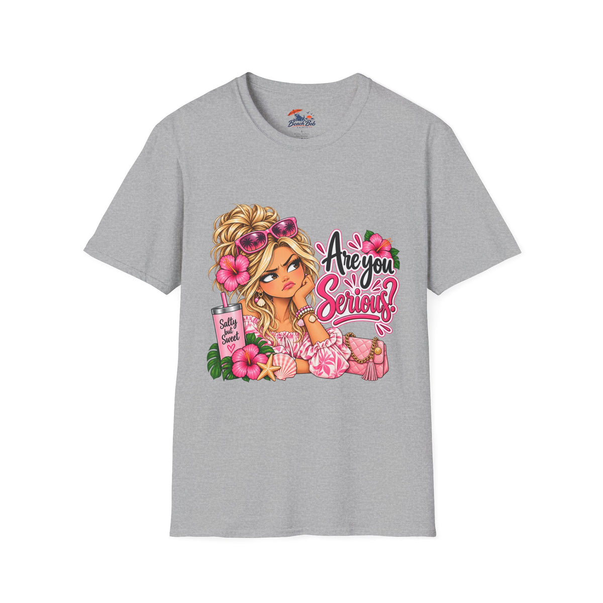 Are You Serious? Girly Graphic T-Shirt – Cute Blonde Cartoon Beach Girl Tee