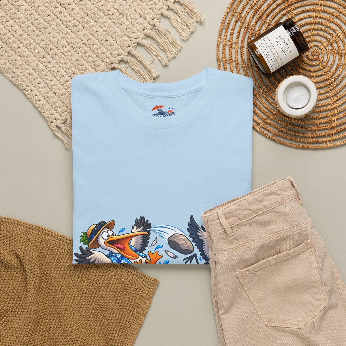Two Birds One Stone Tropical Beach Graphic Tee