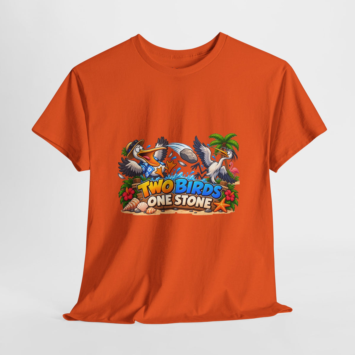 Two Birds One Stone Tropical Beach Graphic Tee