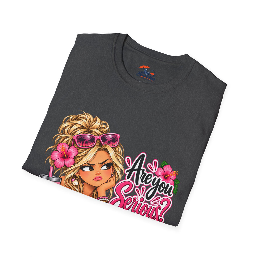 Are You Serious? Girly Graphic T-Shirt – Cute Blonde Cartoon Beach Girl Tee