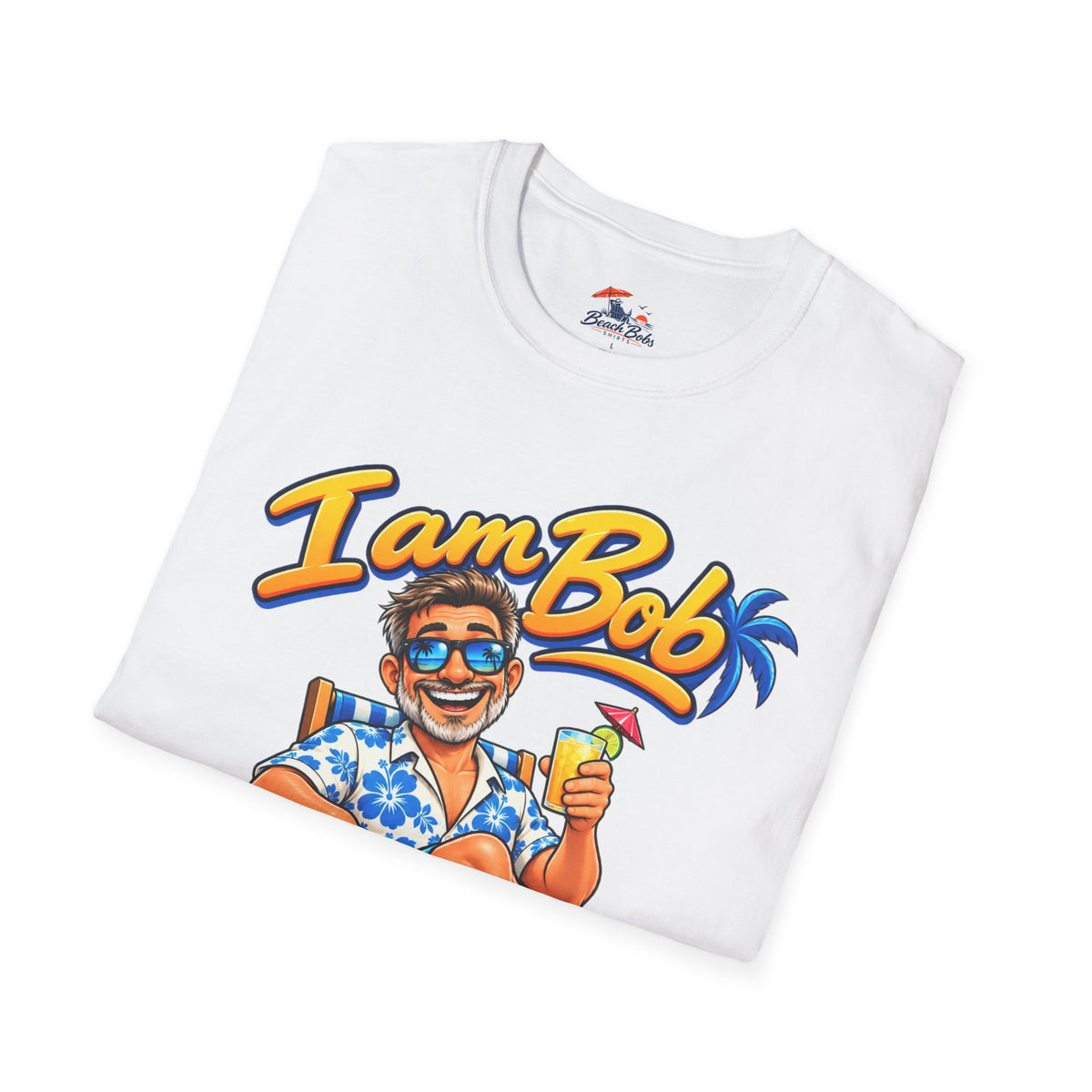 I Am Bob T-Shirt — Retro Tropical Vacation Tee with Beach Chair & Palm Trees