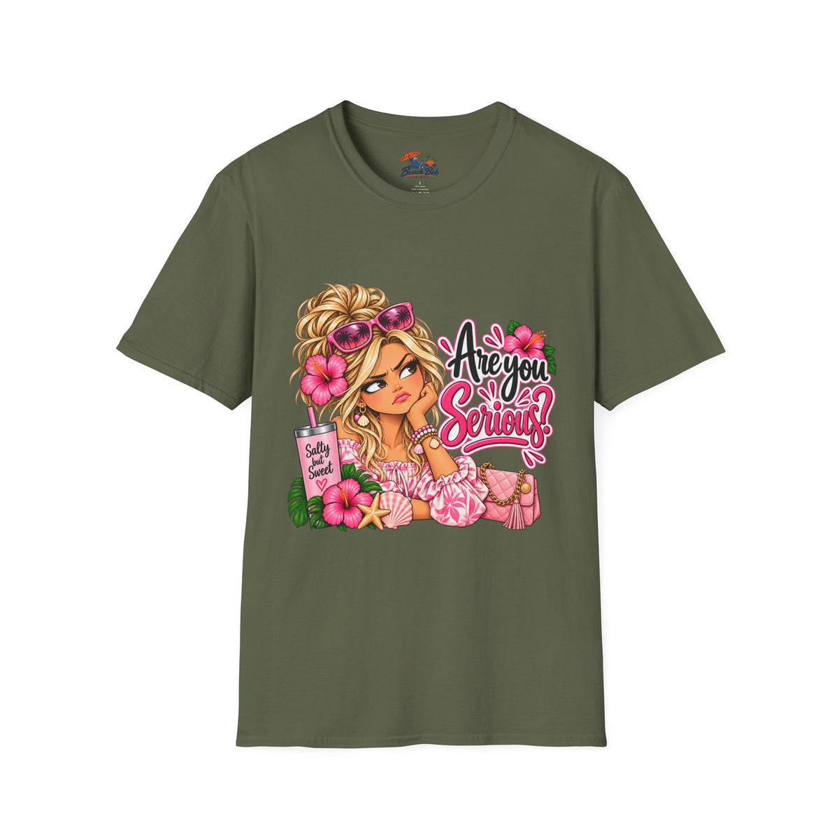 Are You Serious? Girly Graphic T-Shirt – Cute Blonde Cartoon Beach Girl Tee